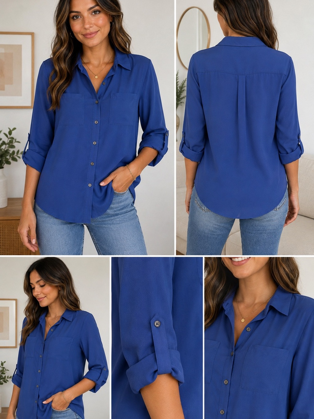 Forever 21 Royal Blue Button-Front Blouse